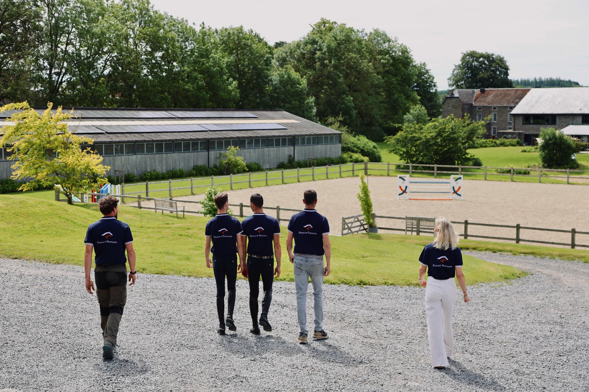 The team heading towards the outdoor arena